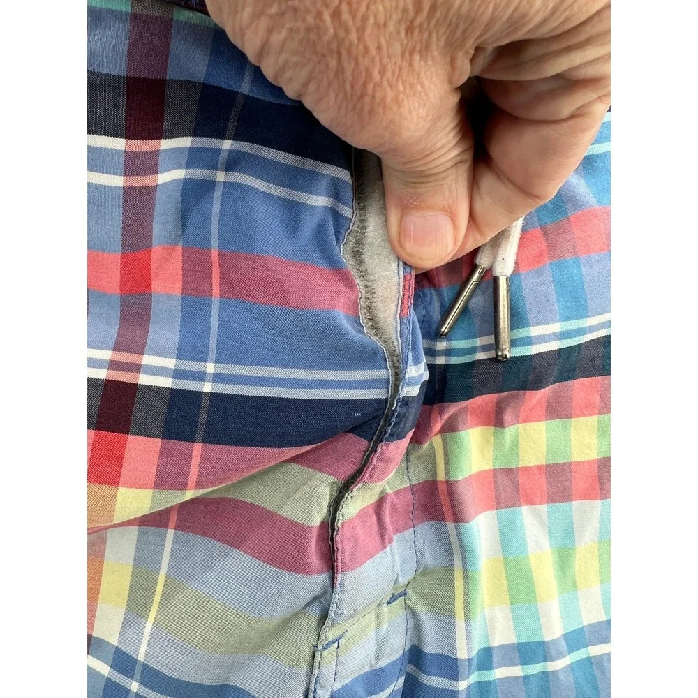 VTG Polo Ralph Lauren Board Shorts Mens 36 Plaid Swim Trunks Multi Color 90s